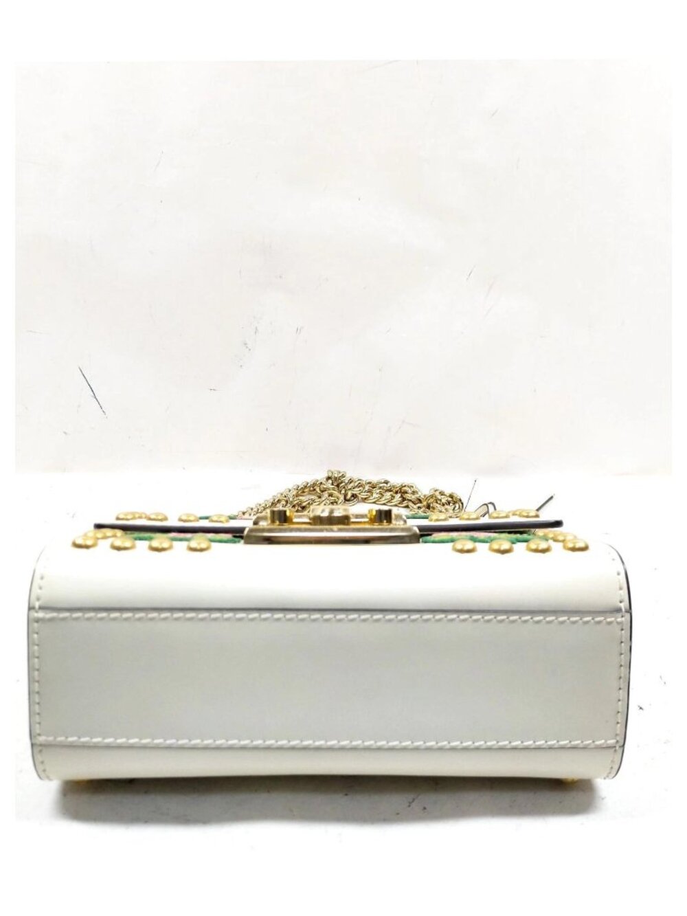 Authentic Gucci Padlock Embroidered Floral Studded White Leather Chain Crossbody - Picture 8 of 16